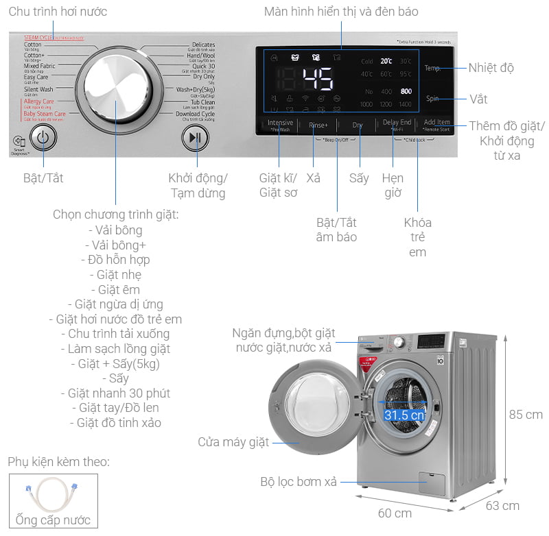 Máy giặt sấy LG Inverter 9 kg FV1409G4V