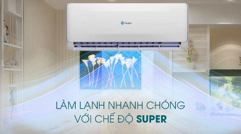 Máy lạnh 2 chiều Casper 1 HP EH-09TL22-Tỏa nhanh hơi lạnh, làm mát tức thì nhờ chế độ làm lạnh Super