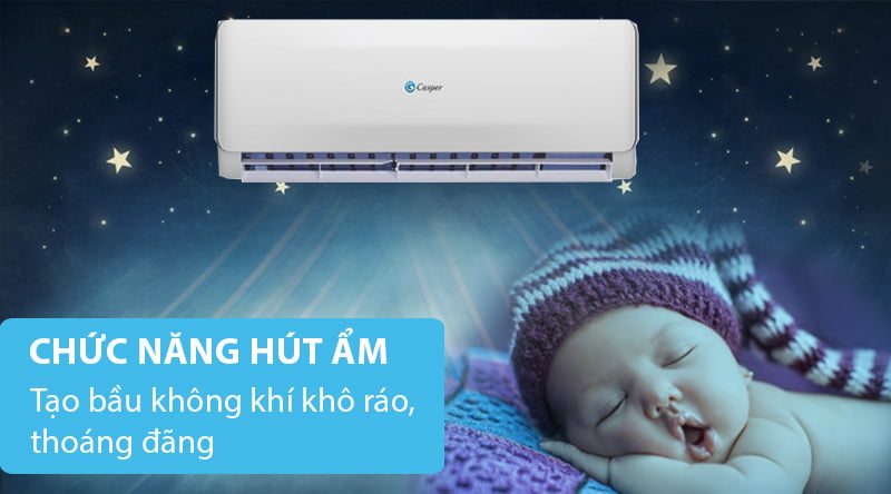 Máy lạnh 2 chiều Casper 1 HP EH-09TL22-Tạo bầu không khí khô ráo, thoáng đãng với chức năng hút ẩm